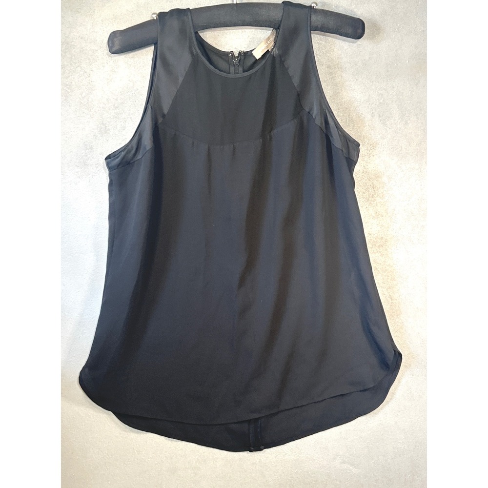 Banana Republic Women Black Mixed Media Chiffon Sleeveless Blouse Medium Zip